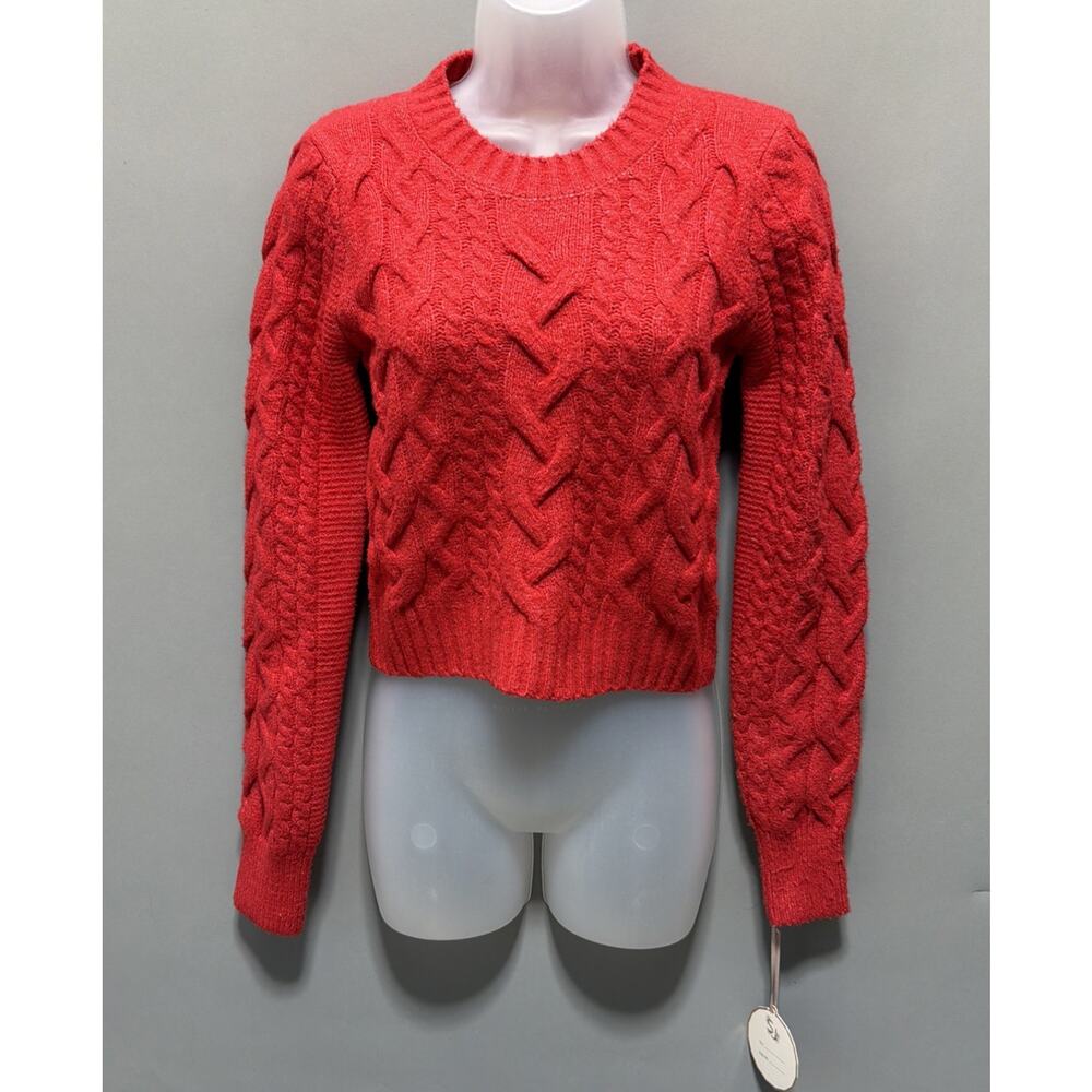 New Sincerely Jules Women's Red Cable Knit Crop Super Soft Sweater Size XS NWT